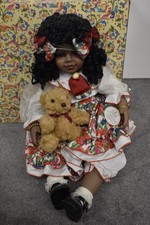 Vintage Leonardo Collection Large Black Porcelain Doll – Gayle – 45cm – Boxed