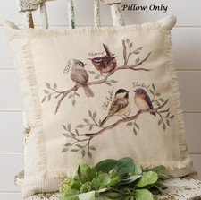NEW Farmhouse BIRDS PILLOW BRANCH 18"x18" Cottage Chic Cream Branch Cotton Sq