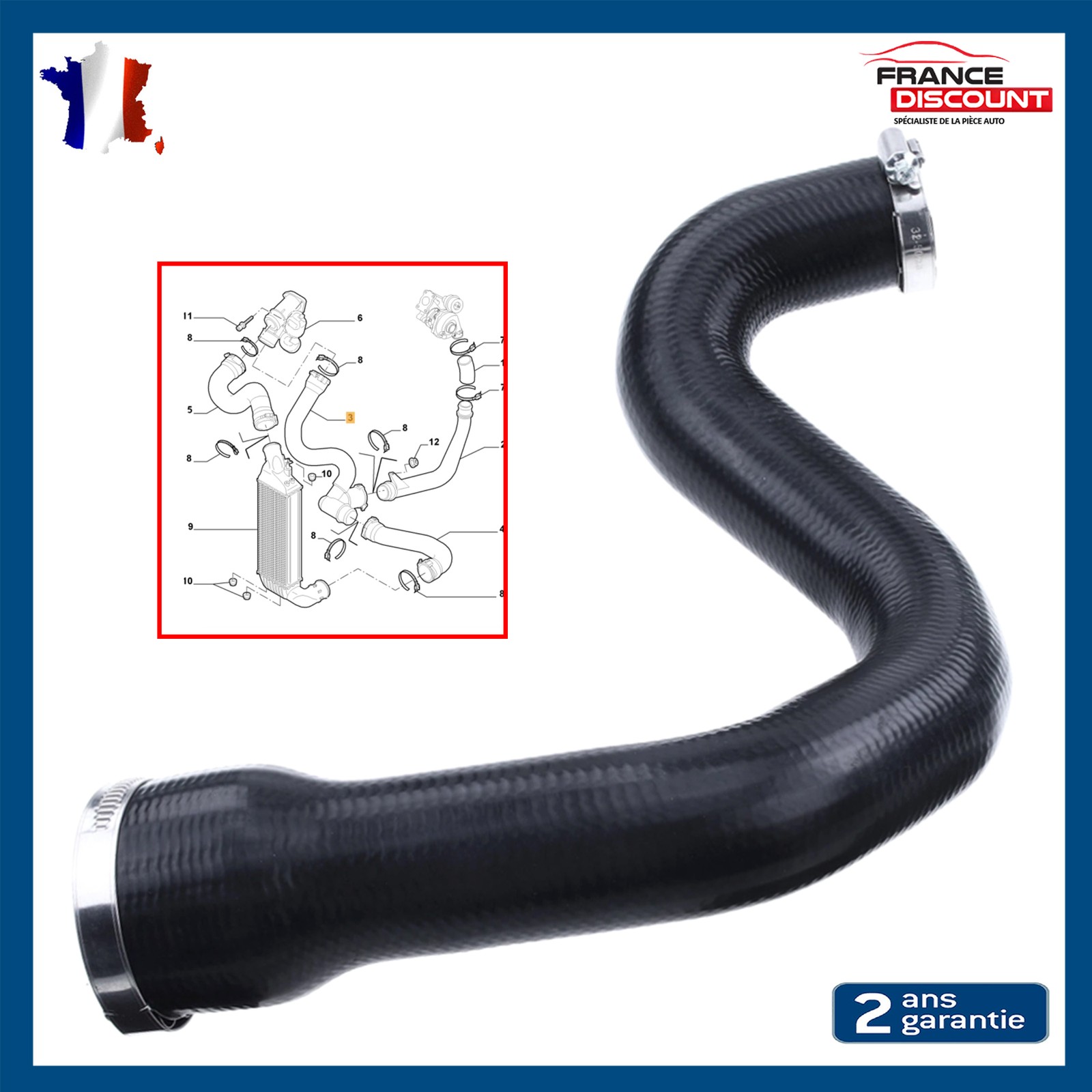 Gaine turbo avec collier Peugeot 807 2.0 HDi durite air admission 0382Z5