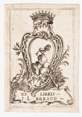Exlibris Beraud / Lyonnais Lyon Bibliophile Coat Of Arms Ex-Libris Bookplate 18E