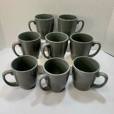 Set of 8 Corelle Coordinates Stoneware Mugs Cups Glossy Gray Holds 11 oz
