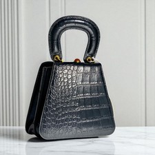 STAUD Kenny Croc-Embossed Leather Top Handle Bag - Black