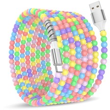 Beaded Phone Charger Cable 6ft USB A to C Colorful 2m/6ft, Multicolored