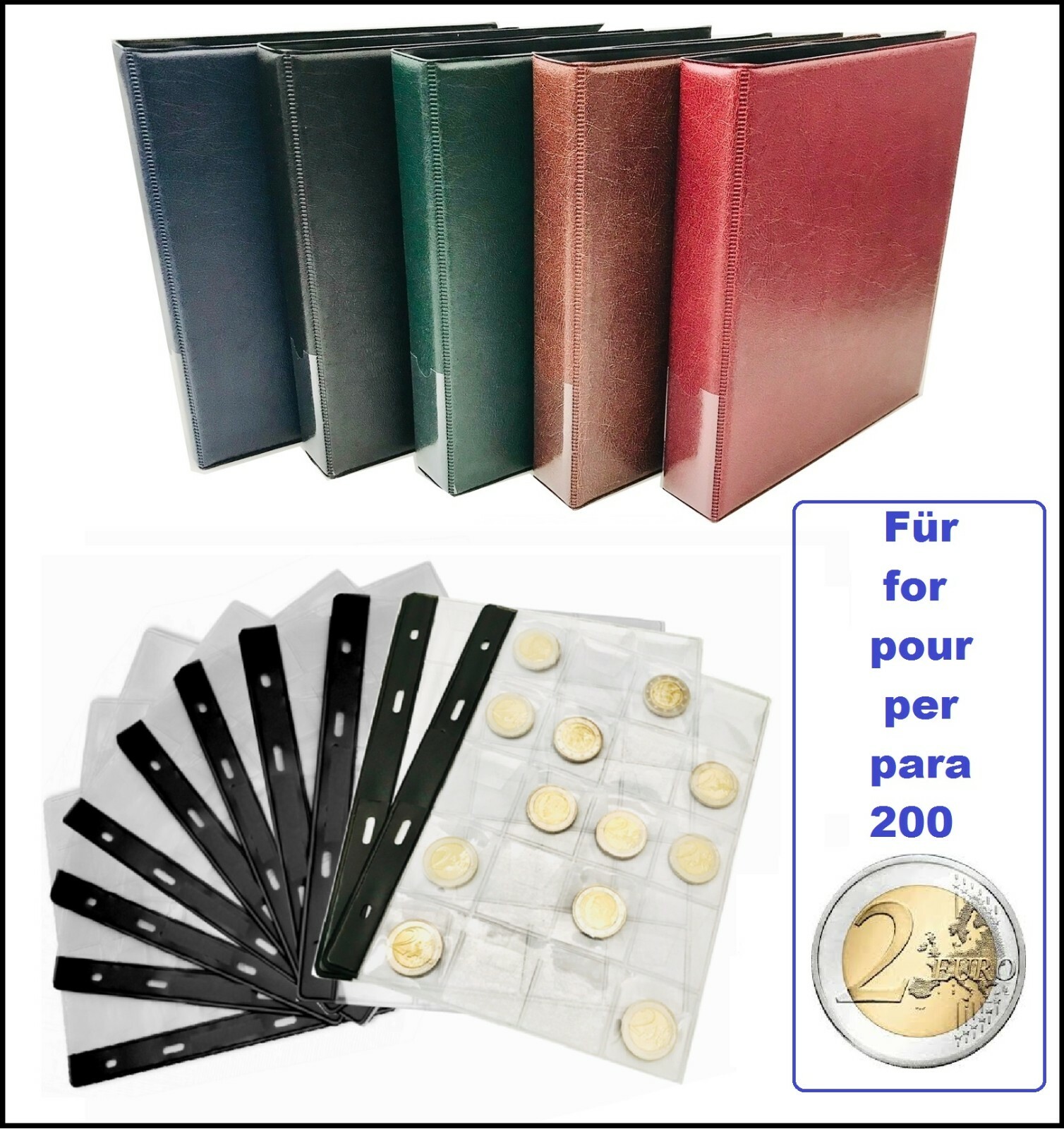 2-EURO-MÜNZALBUM-HELLAS-BRAUN-10-MÜNZHÜLLEN-TYP20-LOOK-Für-200x-2-EURO