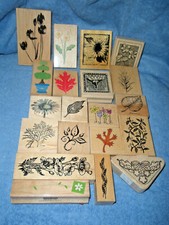 20 ASSORTED FLORAL AND LEAF RUBBER/WOODEN STAMPS FOR SCRAPBOOKING OR CRAFTS