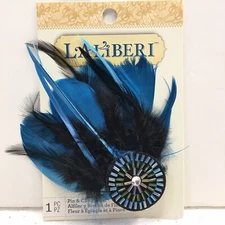 EK Success Laliberi Blue Feather Bezel Flower Pin Hair Clip Barrette Bag Hat New