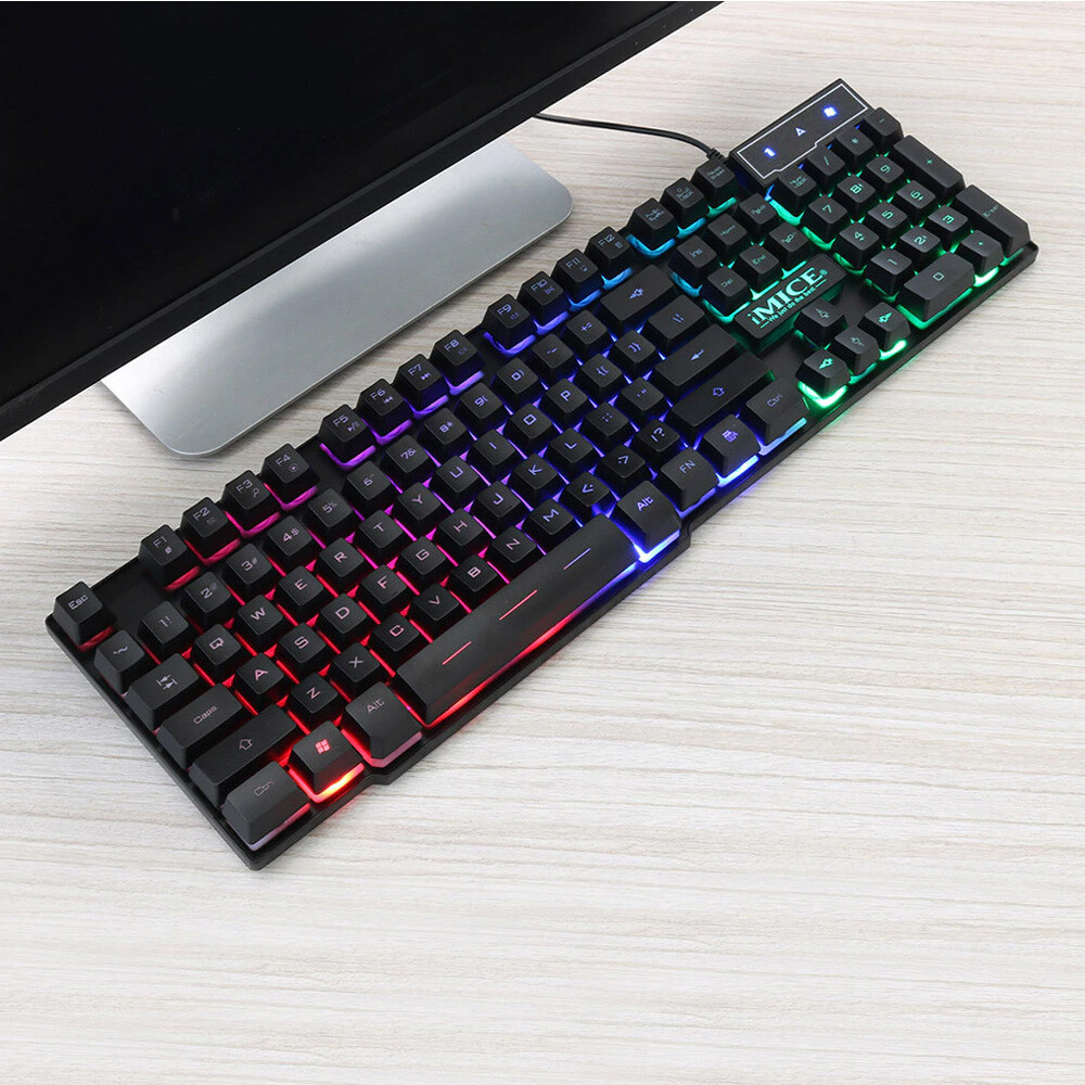 Gaming Keyboard RGB LED Light Backlit Gamer USB Wired Silent Keyboard Noiseless