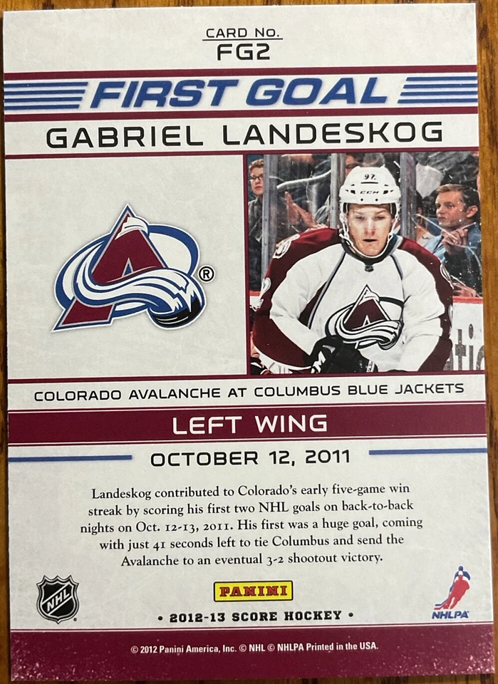 2012-13 Score First Goal Gabriel Landeskog #FG2 Colorado Avalanche - Image 2 of 2