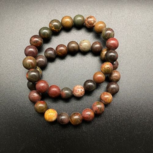 Bracciale Yoga Elastico Reiki Cristallo Guarigione Diaspro Rosso Naturale 8mm Perline - Foto 4 di 5