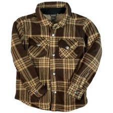 Eddie Bauer Boys 4/5 Snap Button Soft Sherpa Lined Fleece Shacket Brown Plaid