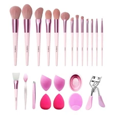 23pcs Makeup Brushes Kit Set Foundation Brush Sponge Eyelash Curler Tweezer Set