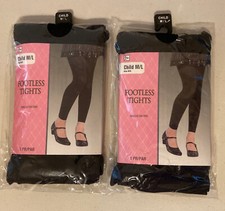 2 Pair Amscan Child Black Footless Tights School Costume Dress Up Sz M/L New 024