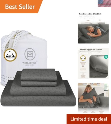 Queen Cotton Bedding Set - Dark Grey, 400 Thread Count Luxury Sheets