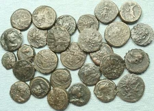 One Genuine Ancient Greek Bronze Coin. 13mm - 21mm. 450 BC - 100 AD.