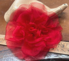 vintage millinery 1960s red hand rolled flower 6" red organza silk 1pc USA