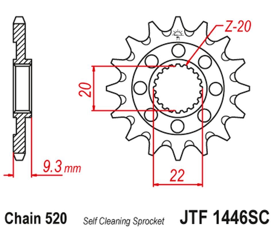 Pignon avant autonettoyant JT 2146 à 14 dents haute résistance pour KXF 250