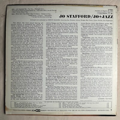 JO STAFFORD Jo + Jazz 1960 Vinyl LP Columbia CS 8361 - G+ | eBay