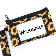 Neoprene Mini Wristlet Wallet/Credit Card ID Holder with Lanyard