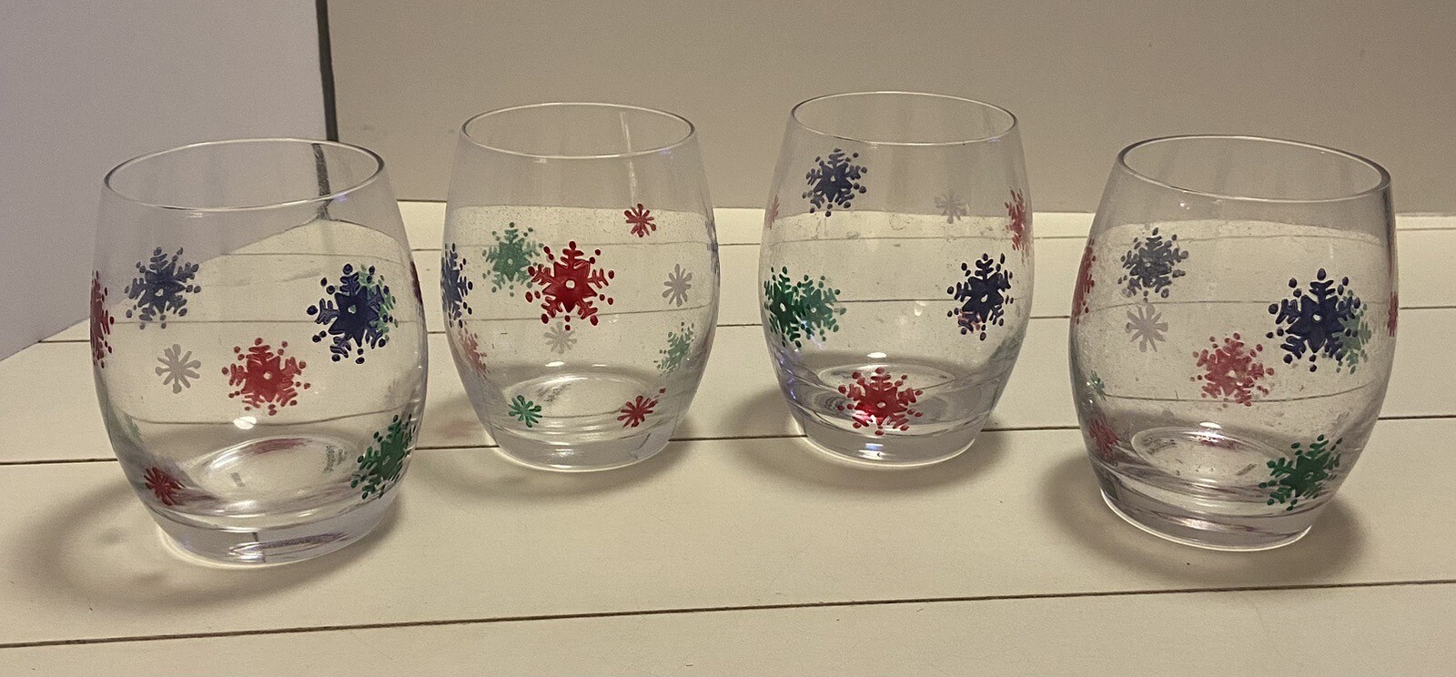 4 Pfaltzgraff Taffy Candy Christmas Double Old Fashion Glasses 2006 247-841-00