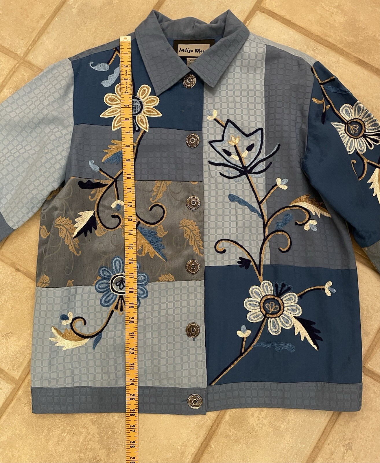 Indigo Moon Patchwork Jacket Womens Blue Embroide… - image 6