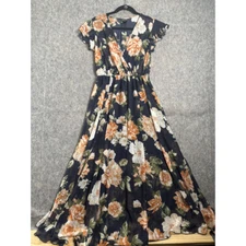 Kate and Lily Fit & Flare Dress Women's 6P Navy Floral Pleated V-Neck Partywear