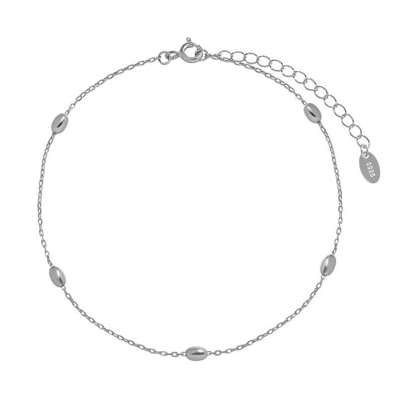 Woman Real S925 Sterling Silver Oval Beaded Ball Bracelet Bangle Rolo Chain - Image 4 of 4