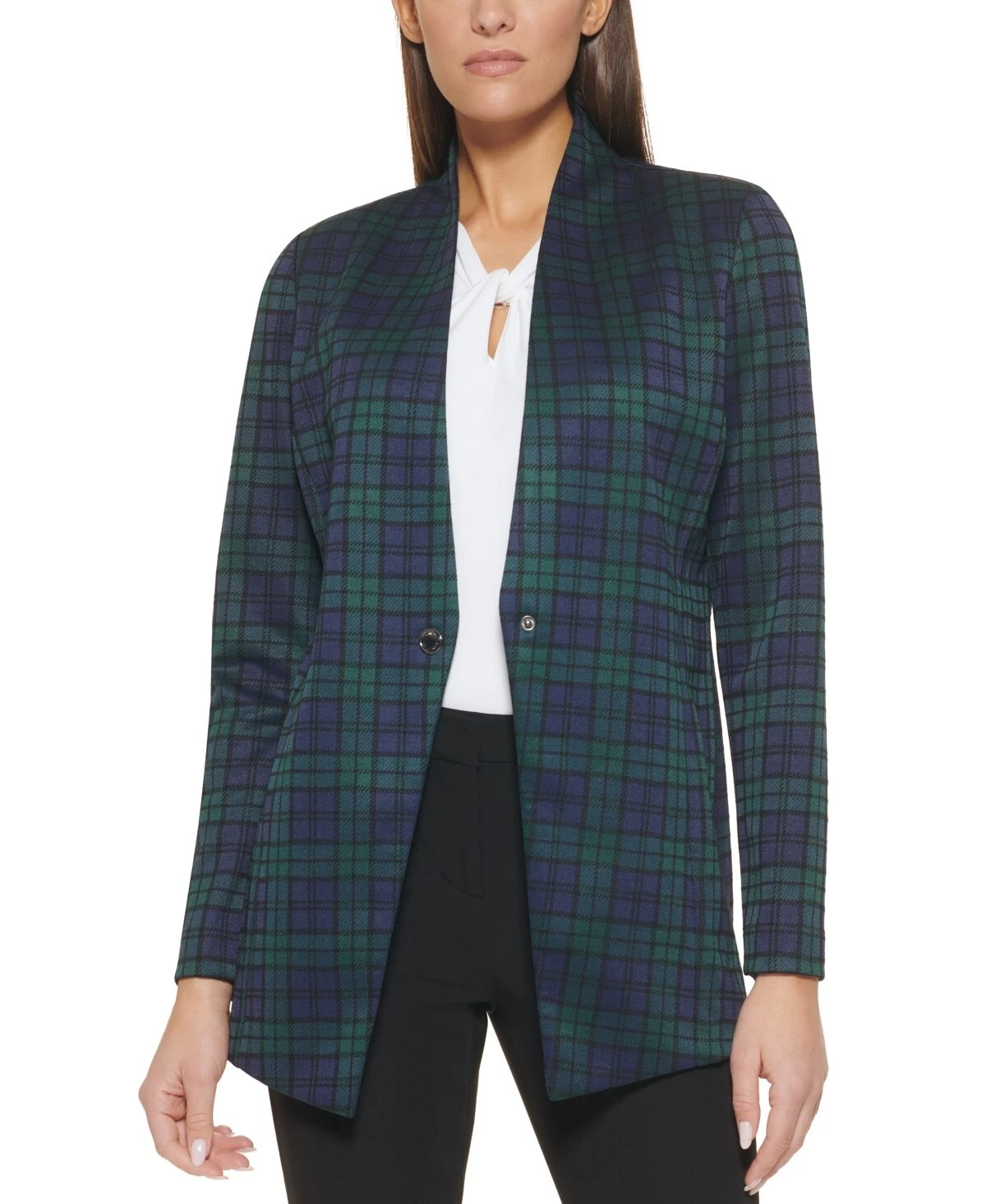 Tommy Hilfiger Women's Blazer Green Blue Plaid Snap Button Jacket Preppy Size 10