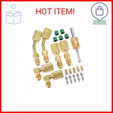 Aupoko R410A Charging Vacuum Port Adapter Kit, 2PC 45 Degree Angled and 90 Degre