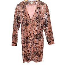 Cousin Earl Womens Shift Dress Deep Vneck Velvet Burnout Midi Short Antique Pink