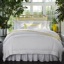 Sferra GENNA F / QUEEN Flat Sheet CELESTE Percale WHITE / BUTTER ITALY - NEW 