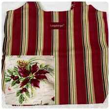 Longaberger Reversible Small Grocery Tote Bag Purse Holiday Stripe Poinsettia