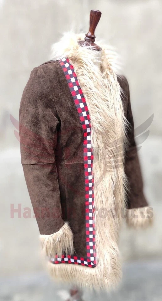 Topshop Retro Afghan Penny Lane Abrigo Años 70 Gamuza Abrigo Largo Ribete Ropa Exterior Abrigo Piel Foto 4 de 4