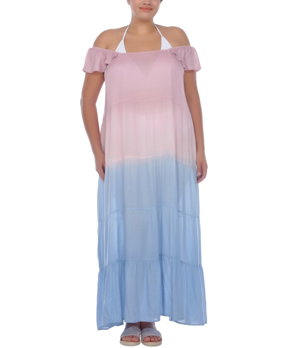 $58 Raviya Plus Size Ombre Off-The-Shoulder Maxi Dress Cover-Up