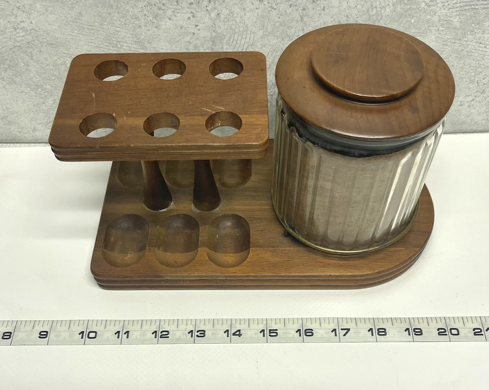 De colección Decatur Industries Deco 6 Pipas Pipa para Fumar Soporte Carrito Nogal Tarro de Vidrio Foto 4 de 4