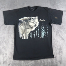 Vintage 90s Wolf Wolves T Shirt M / L Graphic Print Wildlife Nature Faded Black