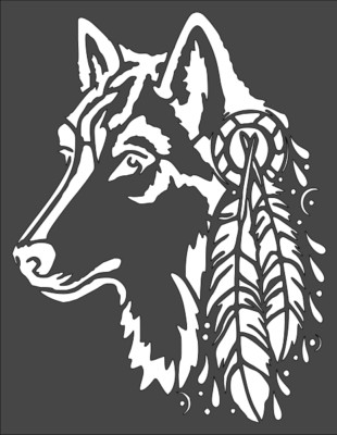 1- 7x9 inch Custom Cut Stencil, (TA-38) Wolf Native - Scooter Hill Design