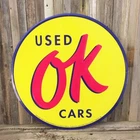 Chevrolet OK Used Cars Chevy Embossed Metal Tin Sign Large 24" Vintage Garage