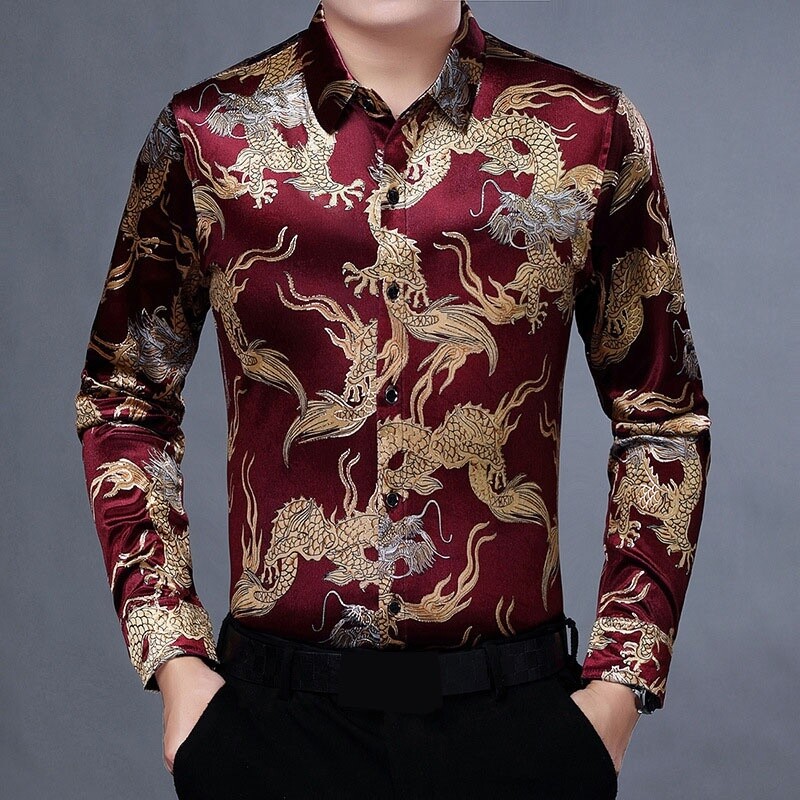 dragon print button up