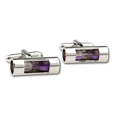 Hour Glass Purple Sand Cuff Link Pair - [Silver][7/8'' Wide]