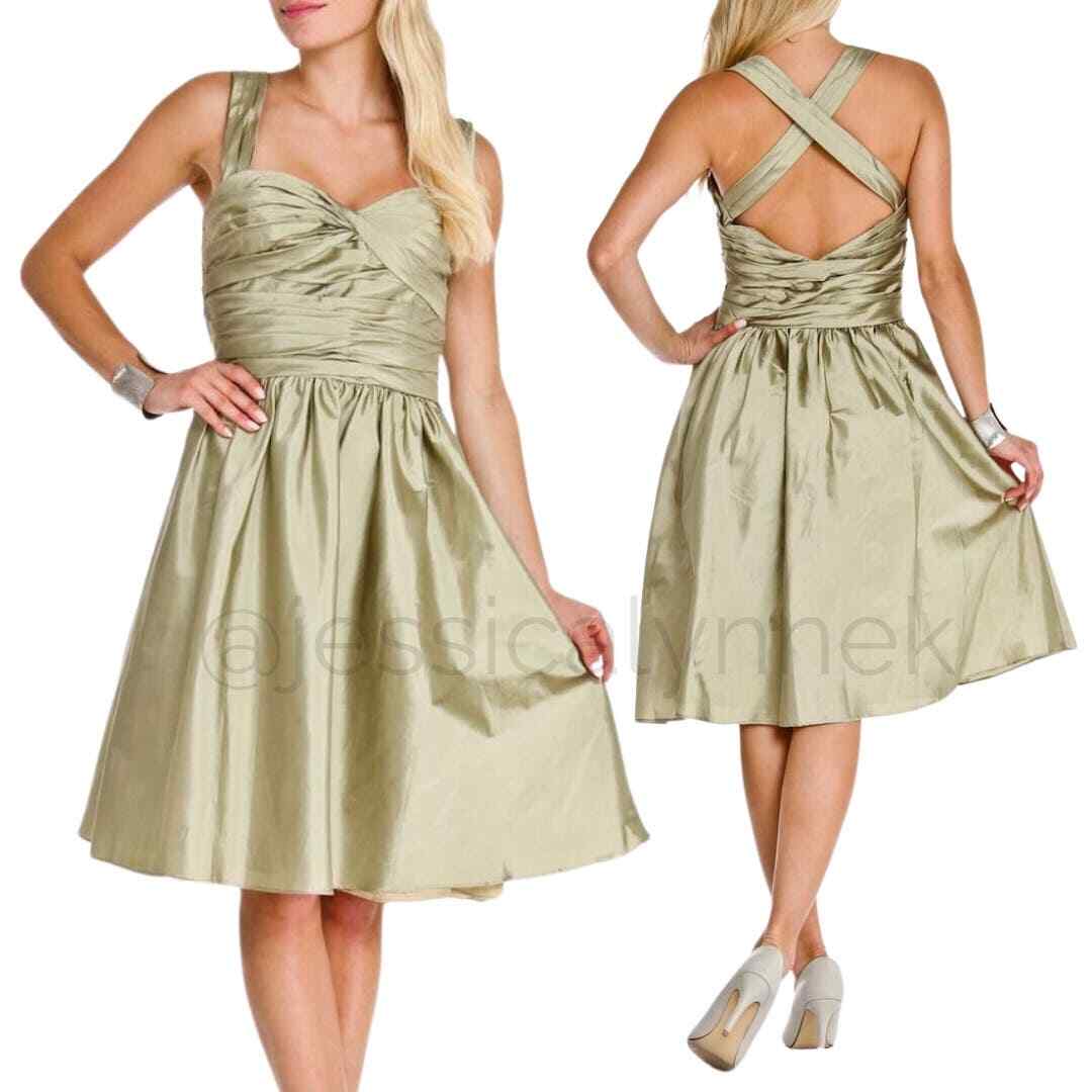 Monique Lhuillier Satin Pleated Sleeveless Halter Knee Length Dress Sage Green M | eBay Monique Lhuillier Satin Pleated Sleeveless Halter Knee Length Dress Sage Green M | eBay