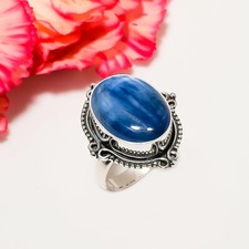 Natural Kyanite Blue Gemstone 925 Sterling Silver Ring Oxidize Jewelry Gift