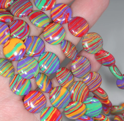 PIETRA PREZIOSA TURCHESE MATRICE ARCOBALENO 12 MM CERCHIO TONDO PIATTO PERLINE SCIOLTE 7,5" - Foto 2 di 4