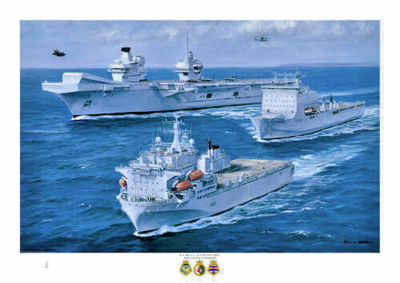 RFA ARGUS, RFA MOUNTS BAY & HMS QUEEN ELIZABETH - A2 ART Print