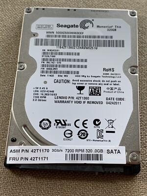 Disque Dur Interne Seagate Momentus 320 Go - 2.5 Pouces, 7200 RPM, SATA - Pour PC Portable - Occasion Testé