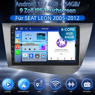 DAB+ 4+64GB Android 15 Autoradio Für Seat Leon 1P1 2005-2012 Carplay BT GPS Navi