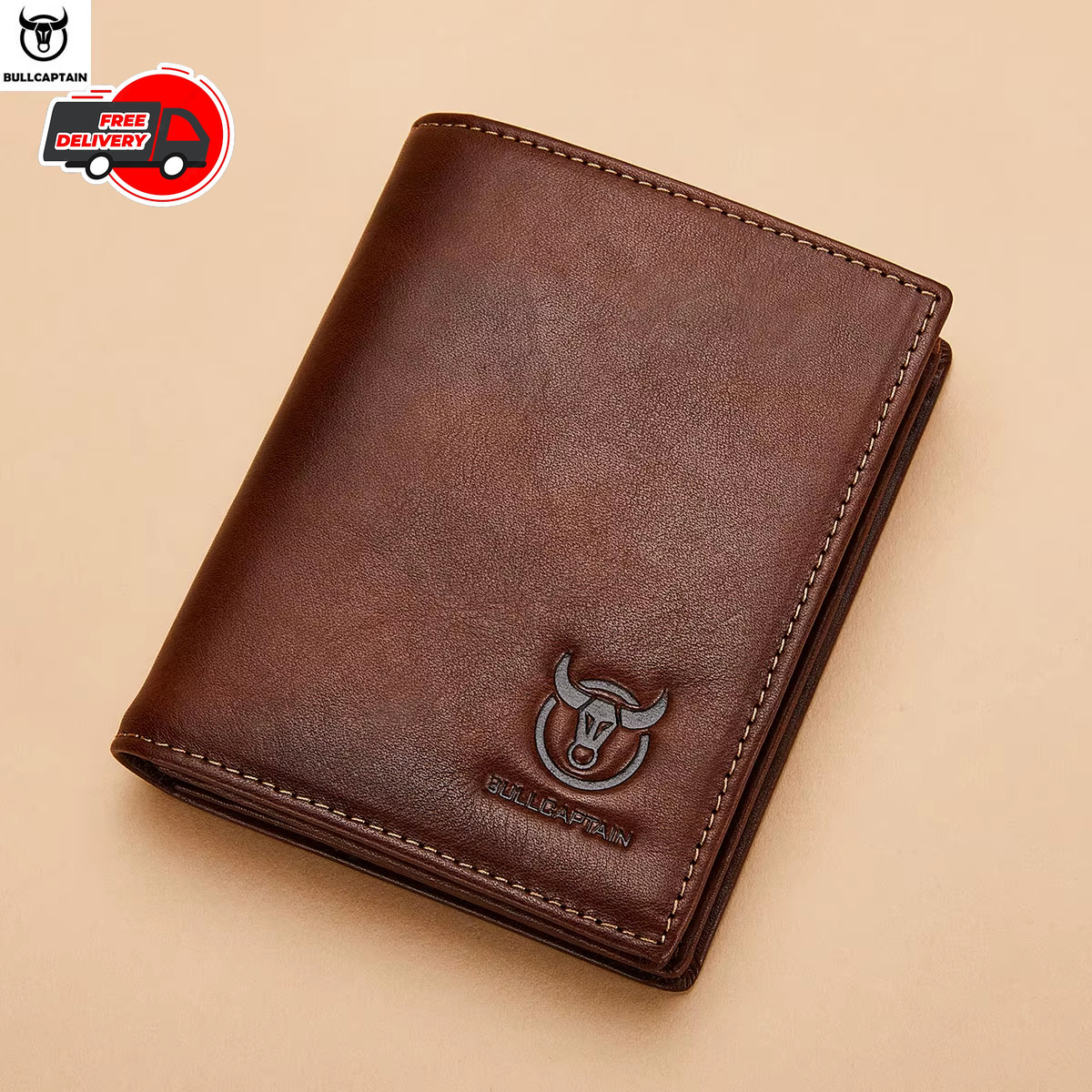 BULLCAPTAIN RFID Wallets for Men Slim Bifold Genuine Leather Front Pocket Wallet