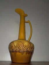 VINTAGE MCM HAEGER FLOOR VASE EWER PITCHER VASE 18" ART POTTERY YELLOW W/ GOLD