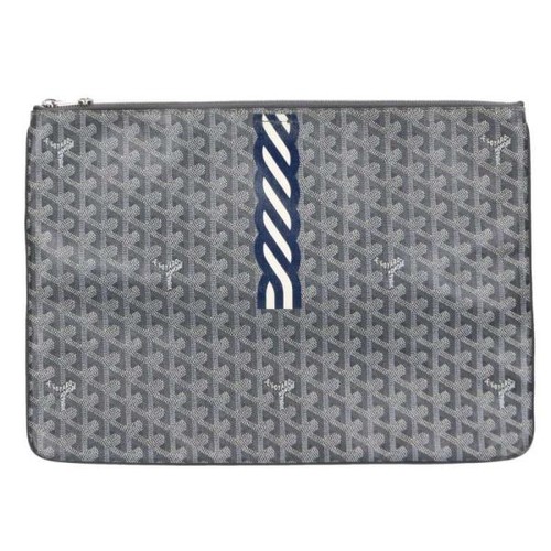 GOYARD Senat GM Pouch Clutch Bag Gray PVC Coated Canvas Wallet Clutch
