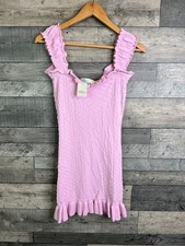 Free People Devyn Mini Dress Size Small Pink Crochet Knit  Ruffle Boho Summer