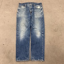 Vtg Levi's 501 Jeans Men 36x32 Blue Denim Whiskers Faded Button Fly Straight Leg